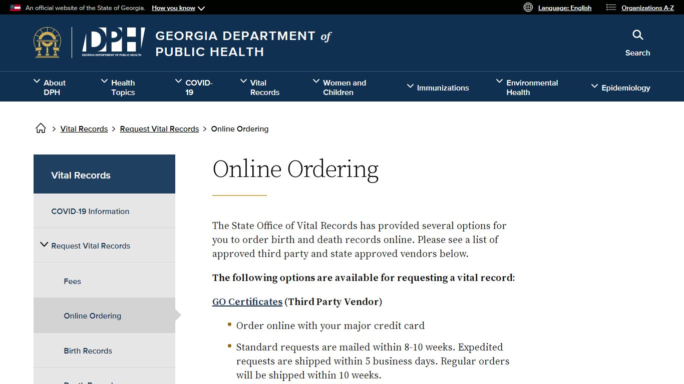 Online Ordering | Georgia Department of Public Health